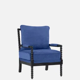 timberly Luxe Linen Fabric Lounge Chair in Blue Colour image 4