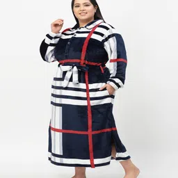Multicolor Printed Woolen Women Bath Robe With Belt (XXL) By Klotthe image 2