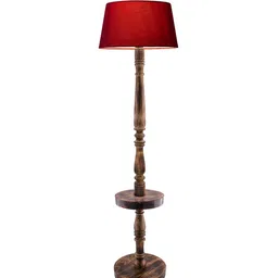 homesake Classic Round Mabel Black Finish Wooden Floor Lamp with Red Shade image 4