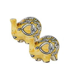 vareesha Manohar Yellow White Ceramic Elephant Salt n Pepper Set image 4