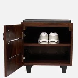solace craft Tinny Shoe Rack With Seating In Brown Teak Finish image 3
