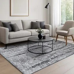 obsessions Grey and Cream Abstract 4x6 Feet Machine Made Carpet image 1