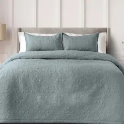 labham Grey Solid GSM 300 Pure Cotton King Size Bedcover With 2 Pillow Covers image 1