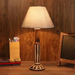 foziq Grey Fabric Shade Table Lamp with White and Brown Base-picture-17