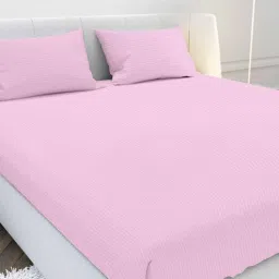 mayfair homes london Pink Solid 210 TC Cotton King Sized Double Bedsheet with 2 Pillow Covers Satin Stripe 2024 Collection-picture-19