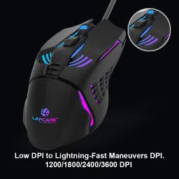 LAPCARE Champ LGM-105 Wired Optical Gaming Mouse (3600 DPI Adjustable, Ergonomic Design, Black) image 5