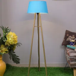 homesake Turquoise Cotton Shade Floor Lamp With Metal Base image 1