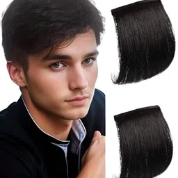 miss lirenn 02 PCS, 5 x 3 Inch Short Hair Wiglet Hair Topper 2 Clip in Wiglet Hair Extensions for Men to Add Hair Height and Volume, Natural Black Color (Black) image 1