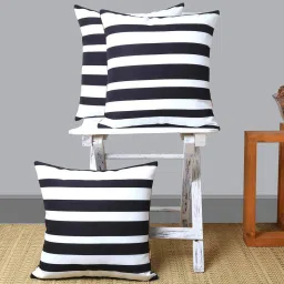 White PolyCanvas Striped 16 x 16 Inches Cushion Cover (Set Of 3) By ANS image 1