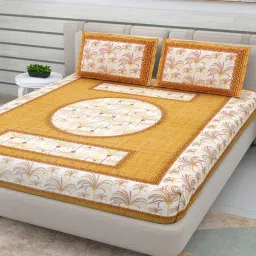 patricko Yellow Traditional 220 TC Cotton Double Queen Bedsheet with 2 Pillow Covers image 2