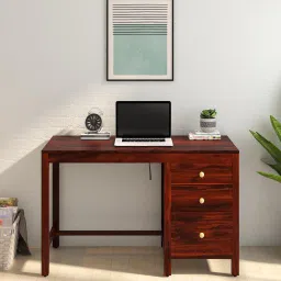 woodsworth from pepperfry Avellino Sheesham Wood Writing Table in Scratch Resistant Honey Oak Finish image 1