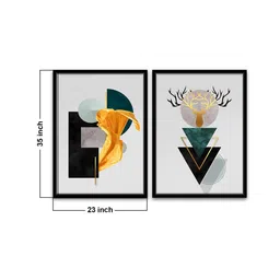 art street Deer Gold Canvas Framed Wildlife Art Print Set of 2 image 3
