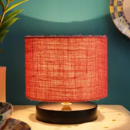 new era Classic Wooden Night Lamp with Jute Shade (Black & Pink) image 1