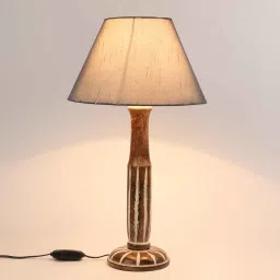 foziq Grey Fabric Shade Table Lamp with White and Brown Base image 3