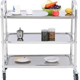 generic Indian Decor. 557381 Stainless Steel 3 Tier Utility Cart with Wheels Kitchen Island Trolley Serving Cart Catering Storage Shelf with Locking Wheels for Hotels Restaurant Home Use - Stainless Steel image 2