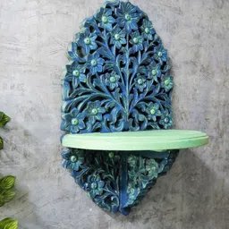 Mint Green & Blue Vintage Looks Handmade Carving Pooja Shelf By Disoo Fashions image 2