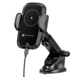 Black Portronics Charge Clamp 2 Mobile Holder for car with 15W wireless Charger-picture-37