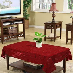 Kuber Industries Maroon & White Ethnic Motifs 4-Seater Rectangle Cotton Table Cover image 1