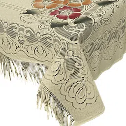 Kuber Industries Cream-Coloured & Pink Floral Printed 4-Seater Rectangle Cotton Table Cover image 2