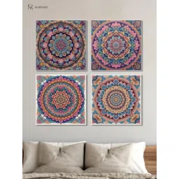 Nestroots Intricate Mandala Flower Canvas Wall Painting with White Floating Frame (Pack of 4) image 1