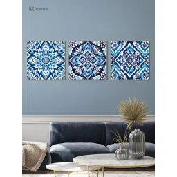 Nestroots Blue and White Tile Collection Call Wall Painting with Gold Floating Frame (Pack of 3) image 1