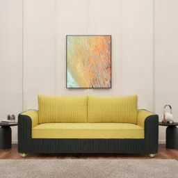 casacraft from pepperfry Elysia Fabric 3 Seater Sofa In Camel Yellow And Charcoal Grey Colour-picture-11