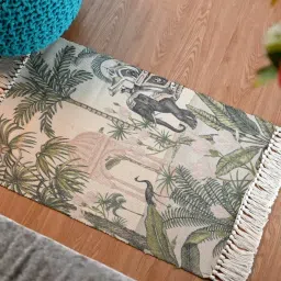 inside styles Green Abstract Cotton 34x21 Inches Handmade Door Mat image 1