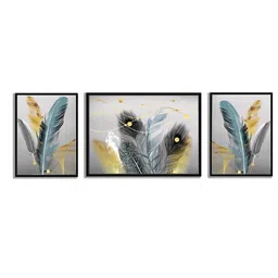 Art Street Bird Feathers Dream Catcher 3 Canvas Set Art Print Painting image 5
