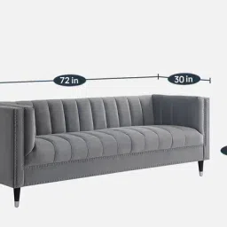 casacraft from pepperfry Milton Velvet 3 Seater Sofa in Grey Colour image 2