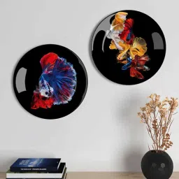 homscape Ceramic Wall Plates With Colorful Fish Art Round Shape Set of 2-picture-22