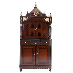 dzyn furnitures Pooja Graham Large Floor Rested Pooja Mandap with Door (Brown Gold) image 3