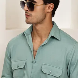 The Roadster Lifestyle Co. Classic Regular Fit Woven Design Spread Collar Opaque Shirt-image-7
