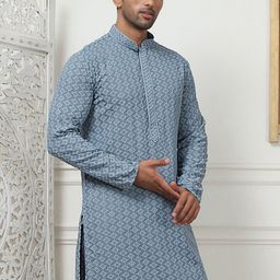 Anouk Grey Ethnic Motifs Embroidered Sequined Kurta-picture-24