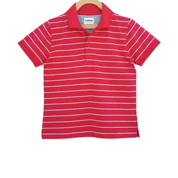 Campana Boys Red & White Striped Polo Collar T-shirt-image-25