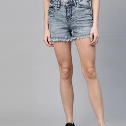 Roadster Women Blue Washed Regular Fit Denim Shorts-picture-23