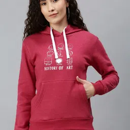 Campus Sutra Women Maroon Printed Hooded Sweatshirt-picture-12