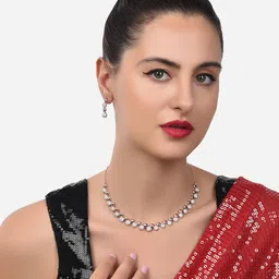 Zaveri Pearls Rose Gold-Plated CZ Studded Jewellery Set-image-3