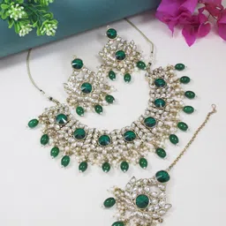 I Jewels Gold-Plated Kundan & Pearl Beaded Jewellery Set-picture-39