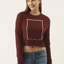 Campus Sutra Women Maroon Printed Round Neck T-shirt-picture-21