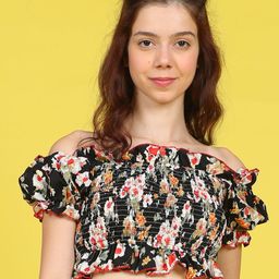 Cutiekins Girls Floral Printed Smocking Crop Bardot Top-picture-4