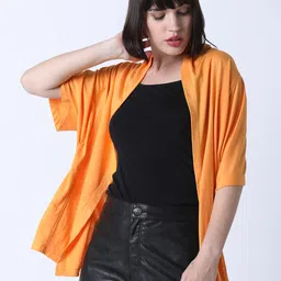 Huetrap Women Orange Solid Open Front Shrug-picture-13