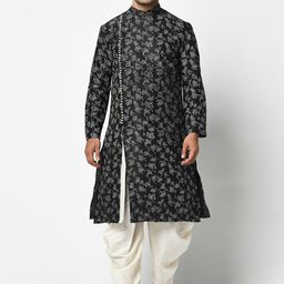 DEYANN Men Black & Off-White Printed Kurta with Pyjamas-picture-26
