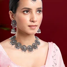 Peora Silver-Plated Stone-Studded & Beaded Jewellery Set-picture-41