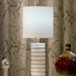 POSH-N-PLUSH Beige Solid Carved-Way Marble Buffet Table Lamp with Shade-picture-45