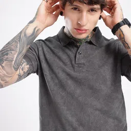 glitchez Edgy Vibe Washed Effect Polo Collar T-shirt-picture-58