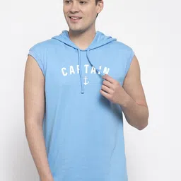 Friskers Men Turquoise Blue Printed Hood T-shirt-picture-24