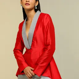 ZAITRA Women Striped Cotton Crop Tailored Jacket-picture-33