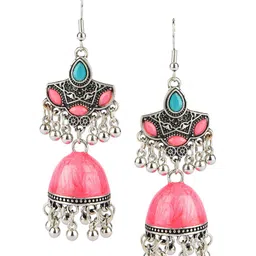 DESI COLOUR Blue & Pink Dome Shaped Jhumkas-picture-15