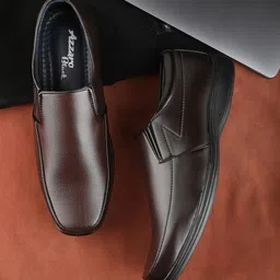 Azzaro Black Men Brown Solid Slip On Formal Shoes-picture-0