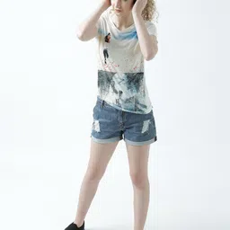 Huetrap Women Off-White Printed V-Neck T-shirt-picture-15